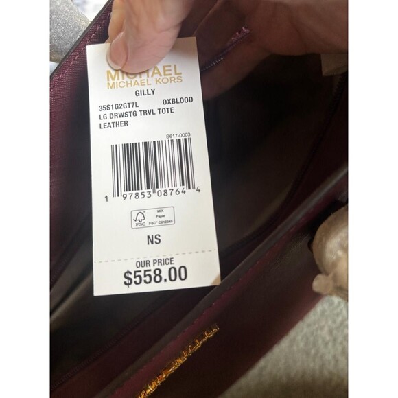 Michael Kors Jet Set Travel XLarge Tote Bag Oxblood Leather Shoulder  Handbag - Picture 8 of 9